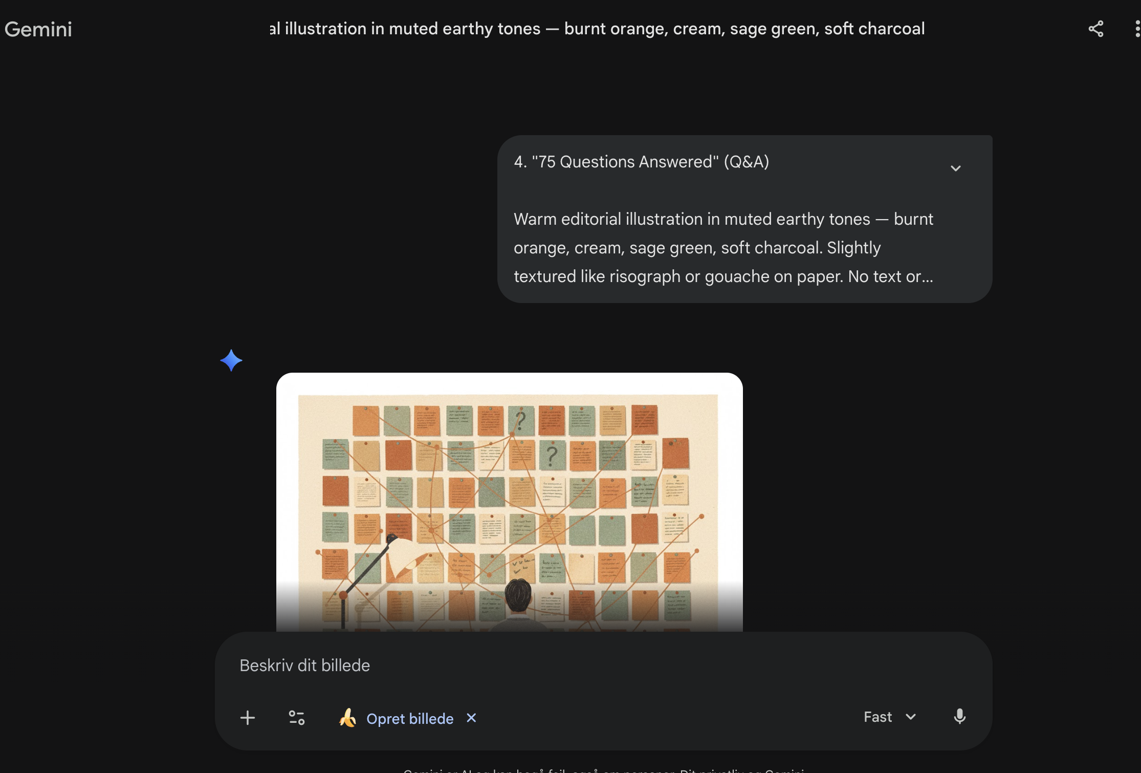 Gemini generating a warm editorial illustration from a text prompt